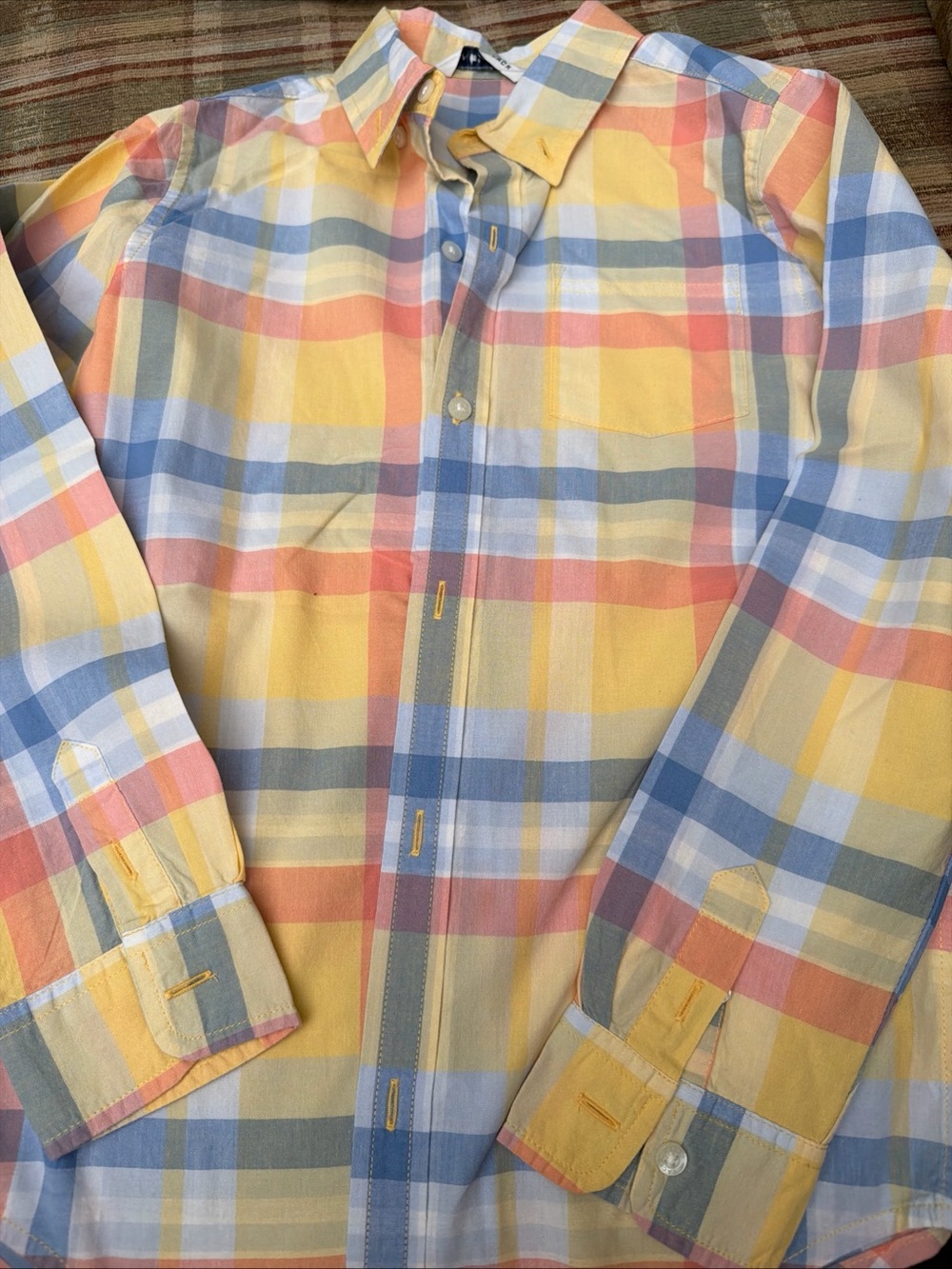 Janie and Jack Pastel Plaid Button-Down Shirt - Yellow, Blue, Peach
